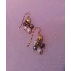 Vintage Avon Gold Tone Drop Dangle Cluster Earrings Purple & White Faux Pearls